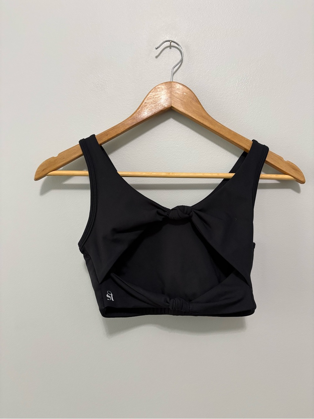 Strut This Black Athletic Athleisure Crop Top with Back Knot Detail